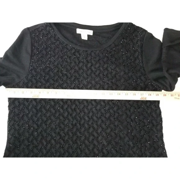 Coldwater Creek Womens Shirt M Black 3/4 Sleeve Pullover Sequin Blouse Top - Picture 9 of 12